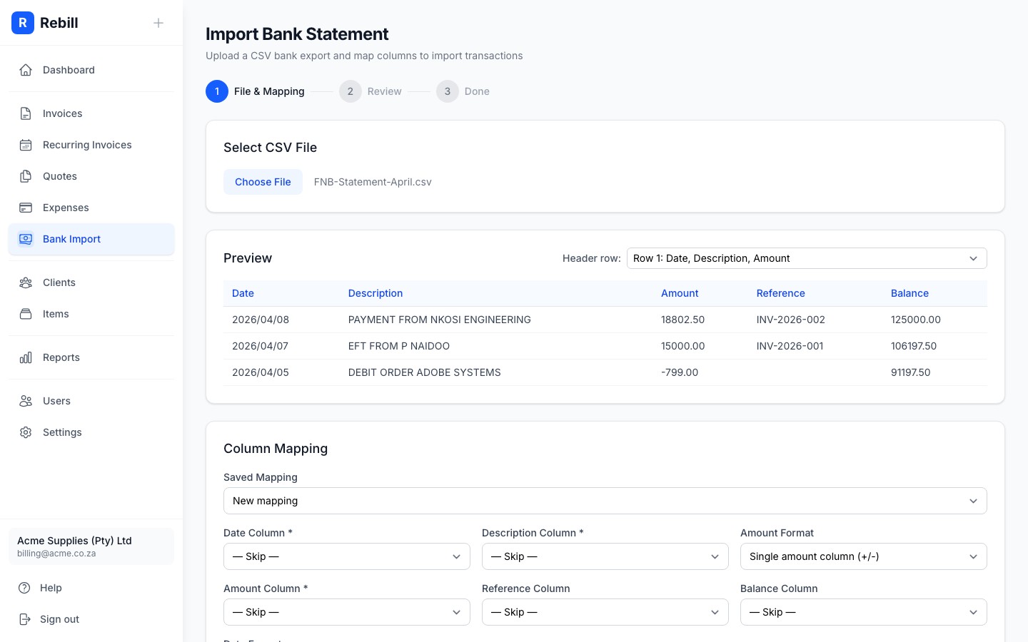 bank import results