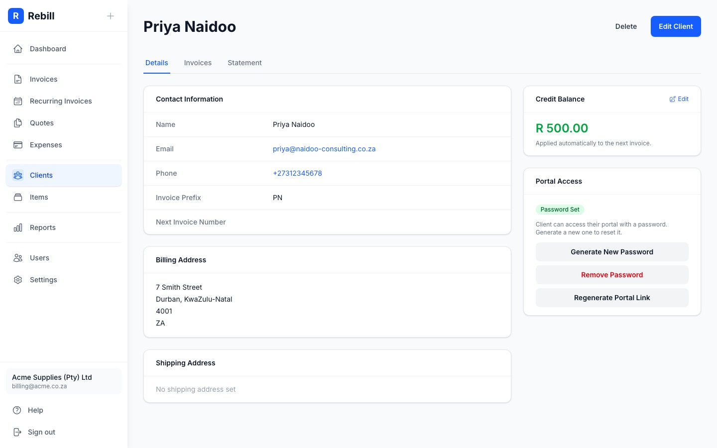 client credit balance