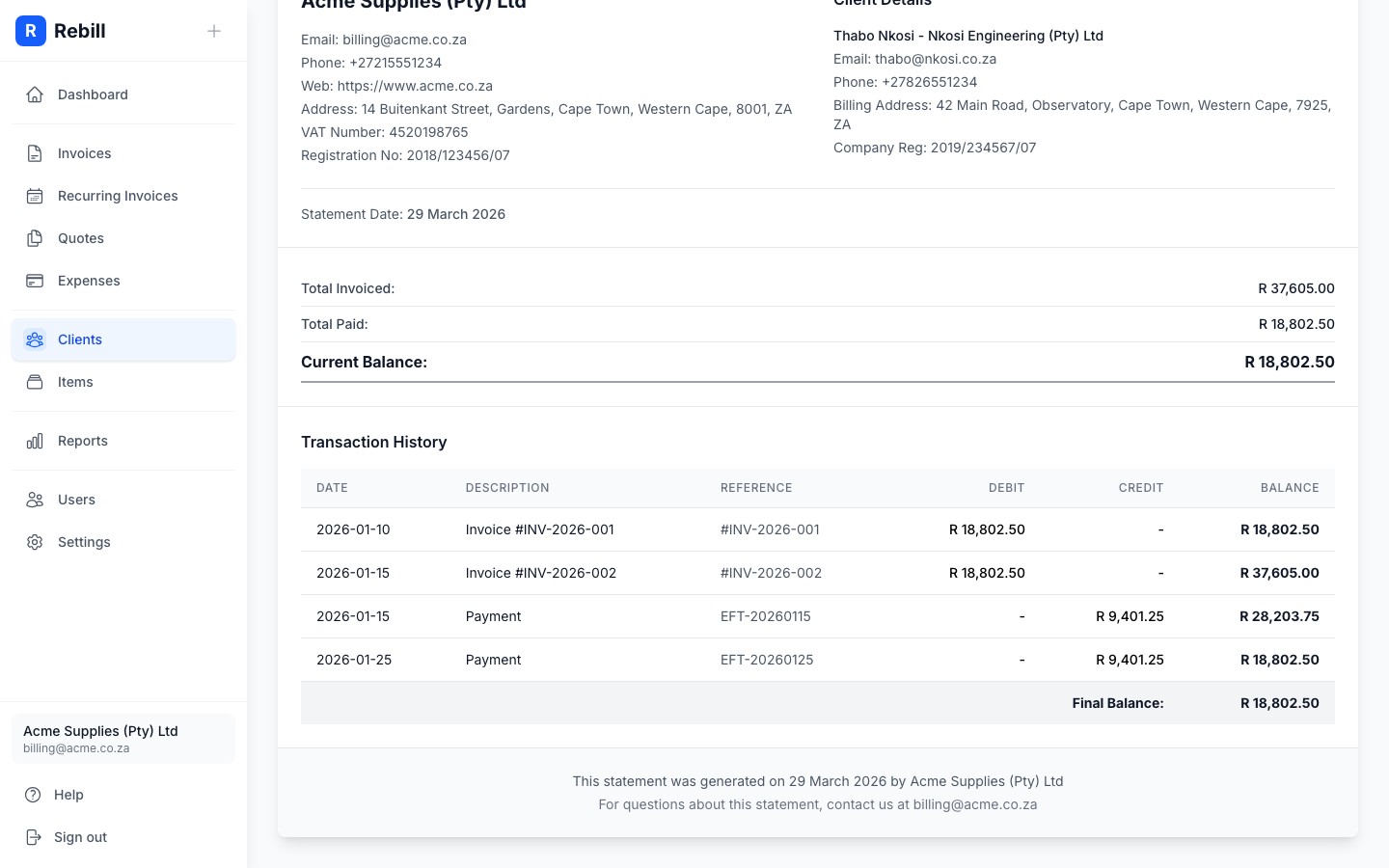 client full statement