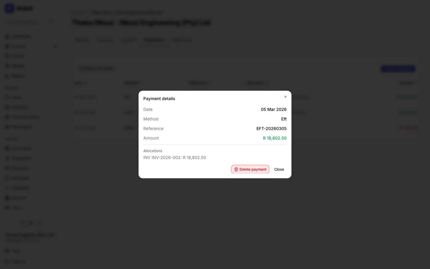 client payment details
