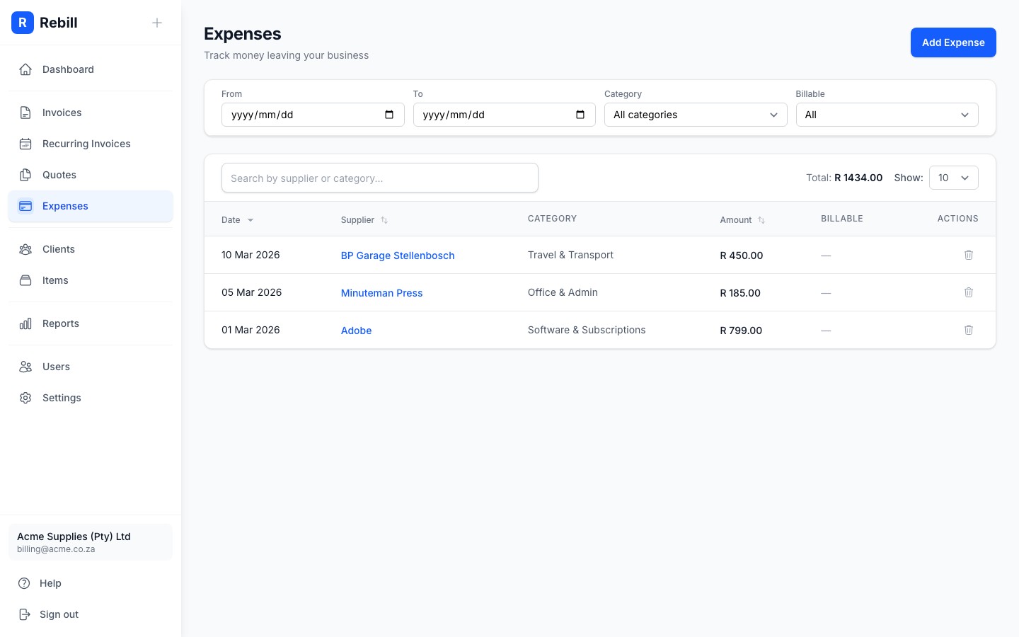 expenses list add button