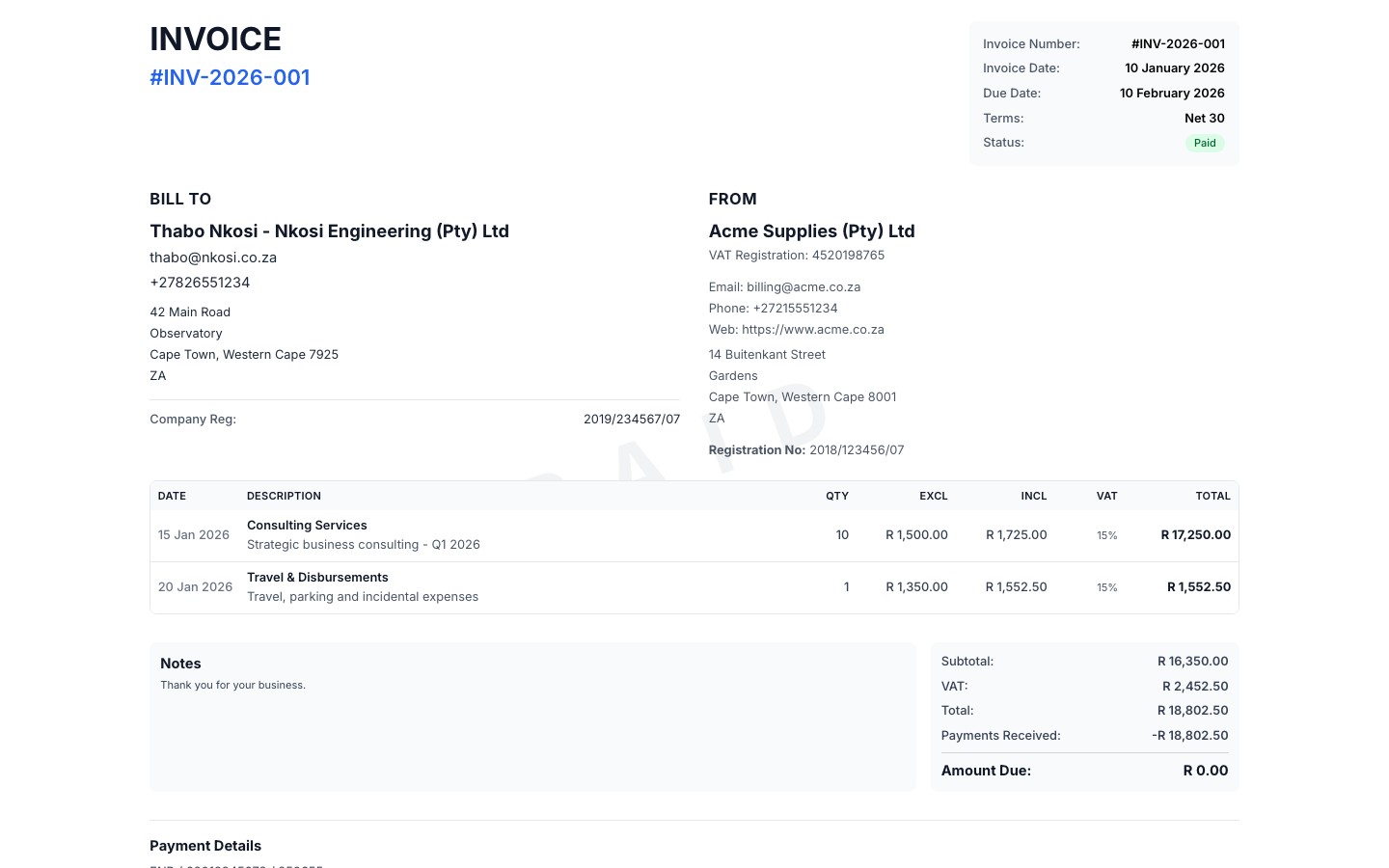 invoice print preview