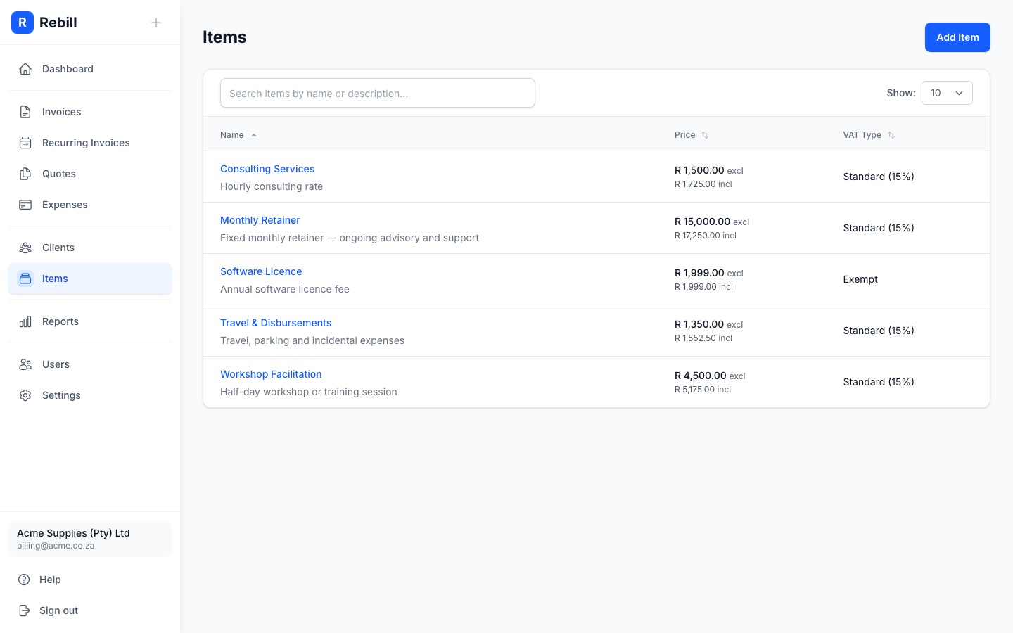 items list add button