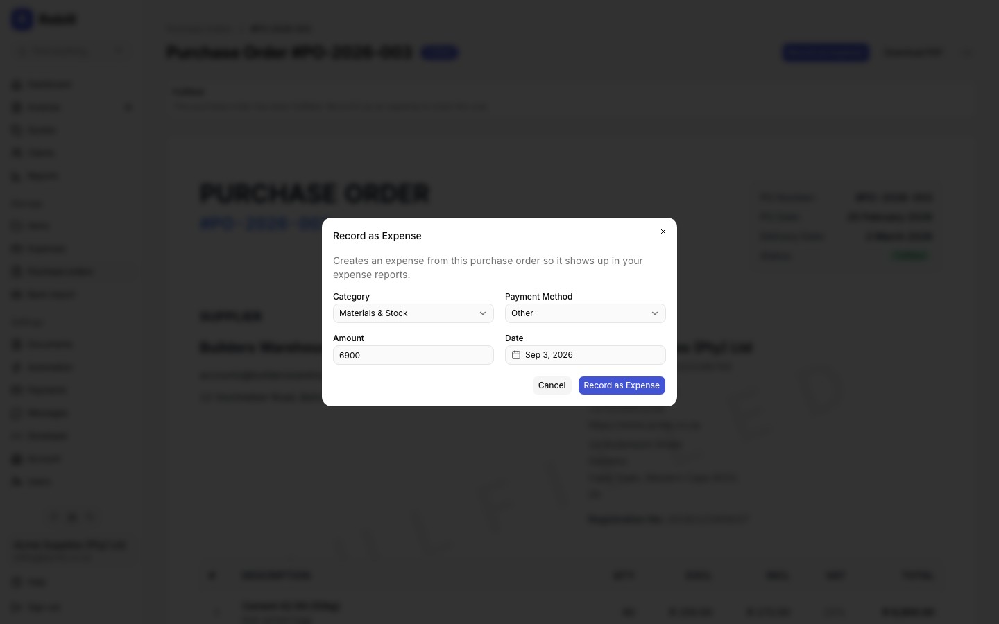 po record expense modal