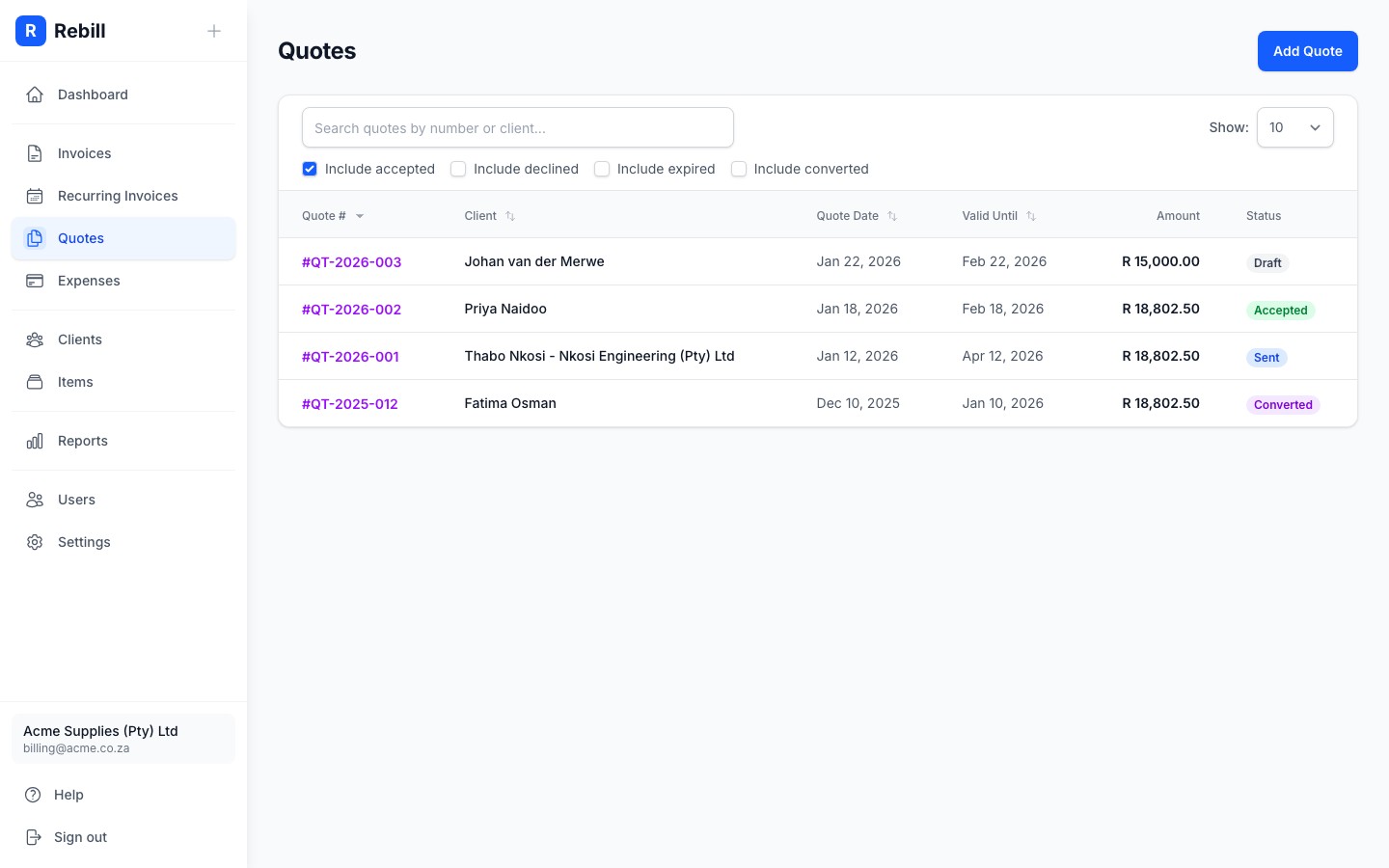 quotes list add button