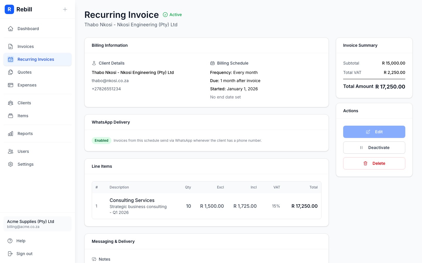 recurring deactivate button