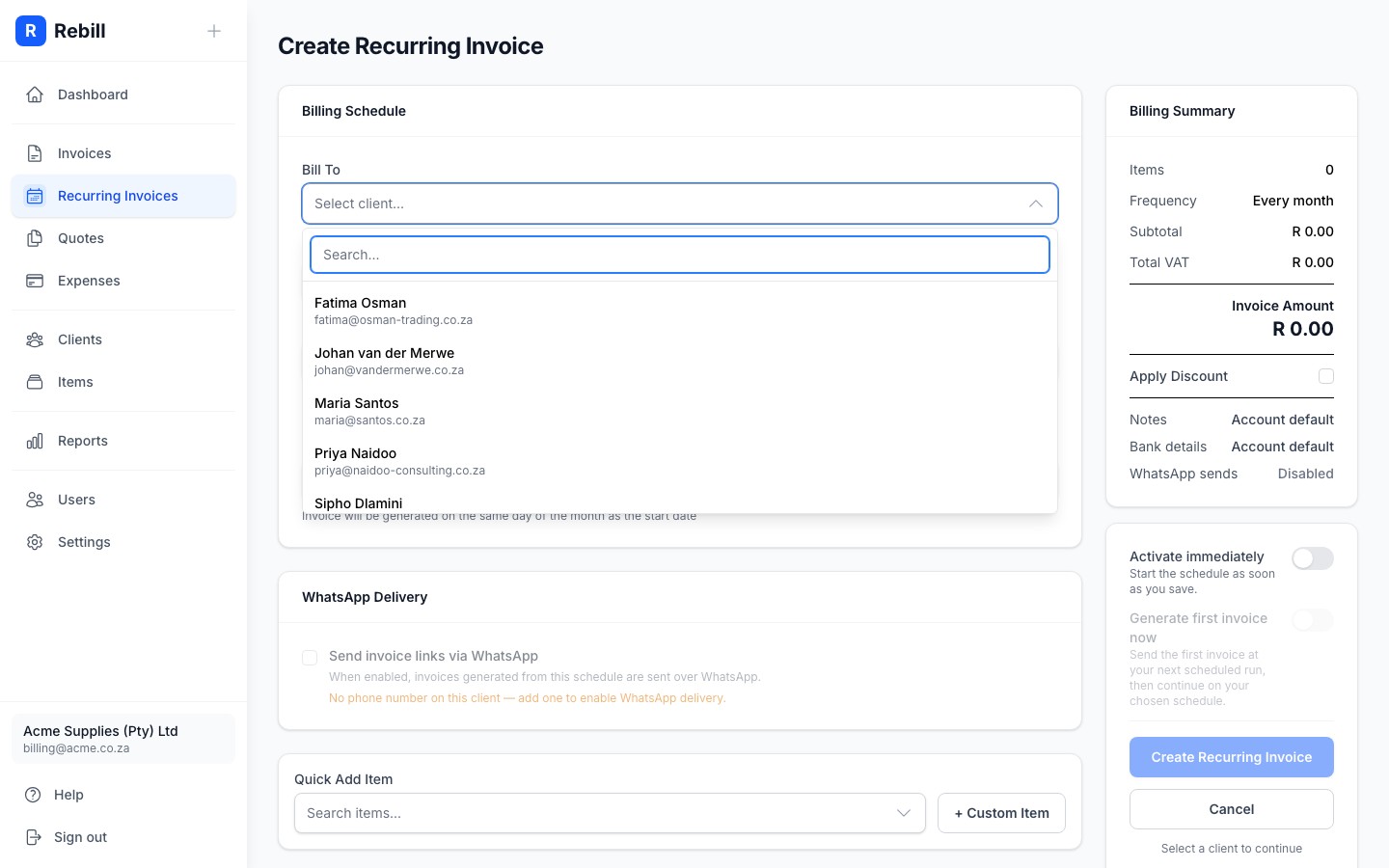 recurring form client