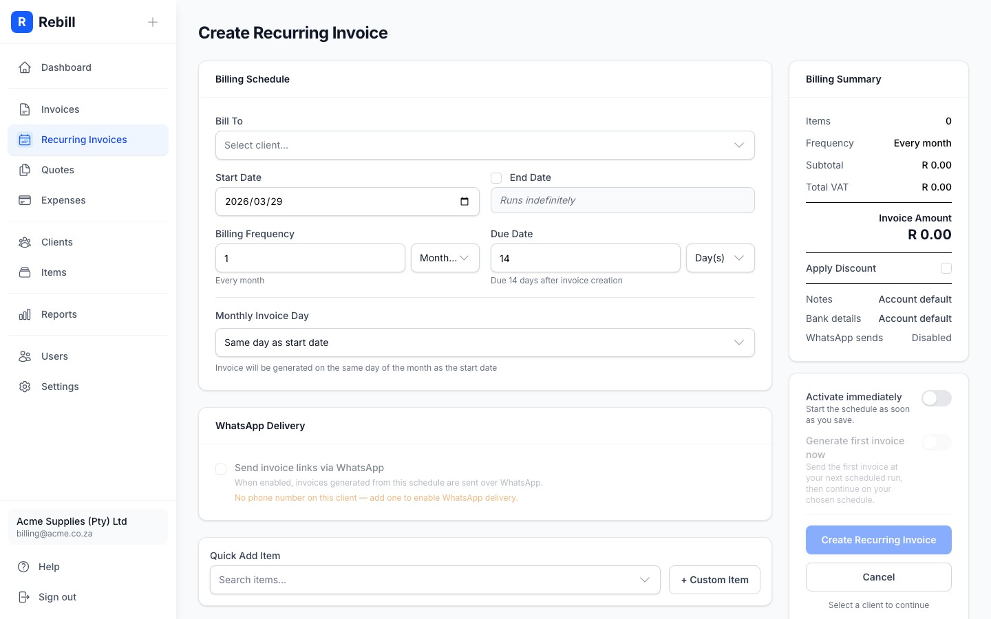recurring form schedule