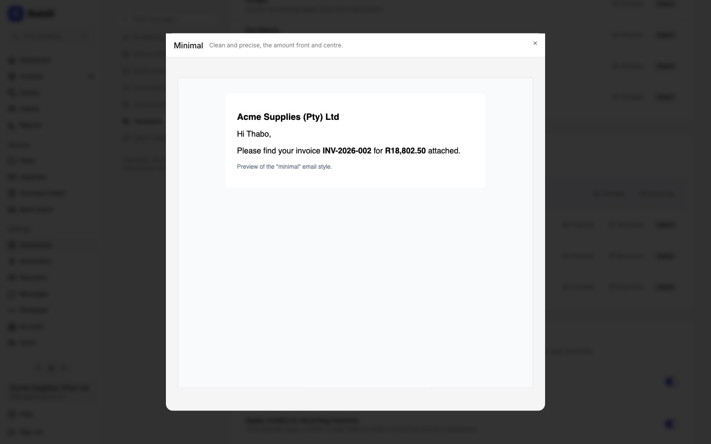 settings email style preview