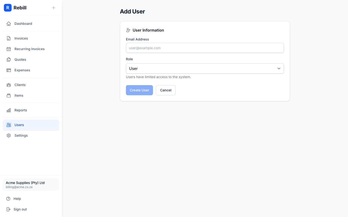users add form